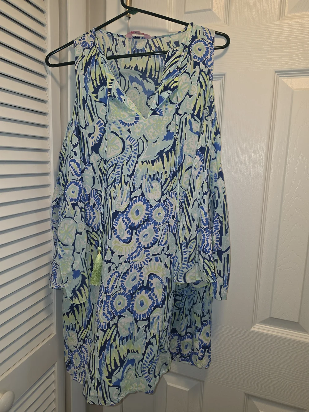 Lilly Pulitzer Blue and Lime Floral Cold-Shoulder Top